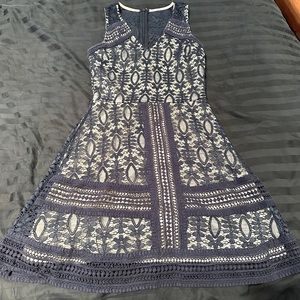 Navy Lace Dress with Nude Underlay